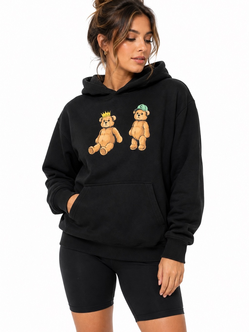 STUDIOS Black Teddy Bear Graphic Hoodie – Women’s Size M